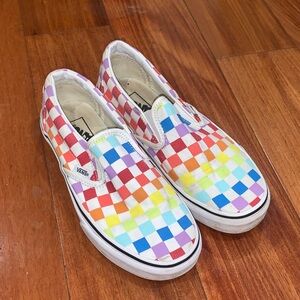 Vans rainbow women’s Colorful Checkered Slip-On Sneakers size 7